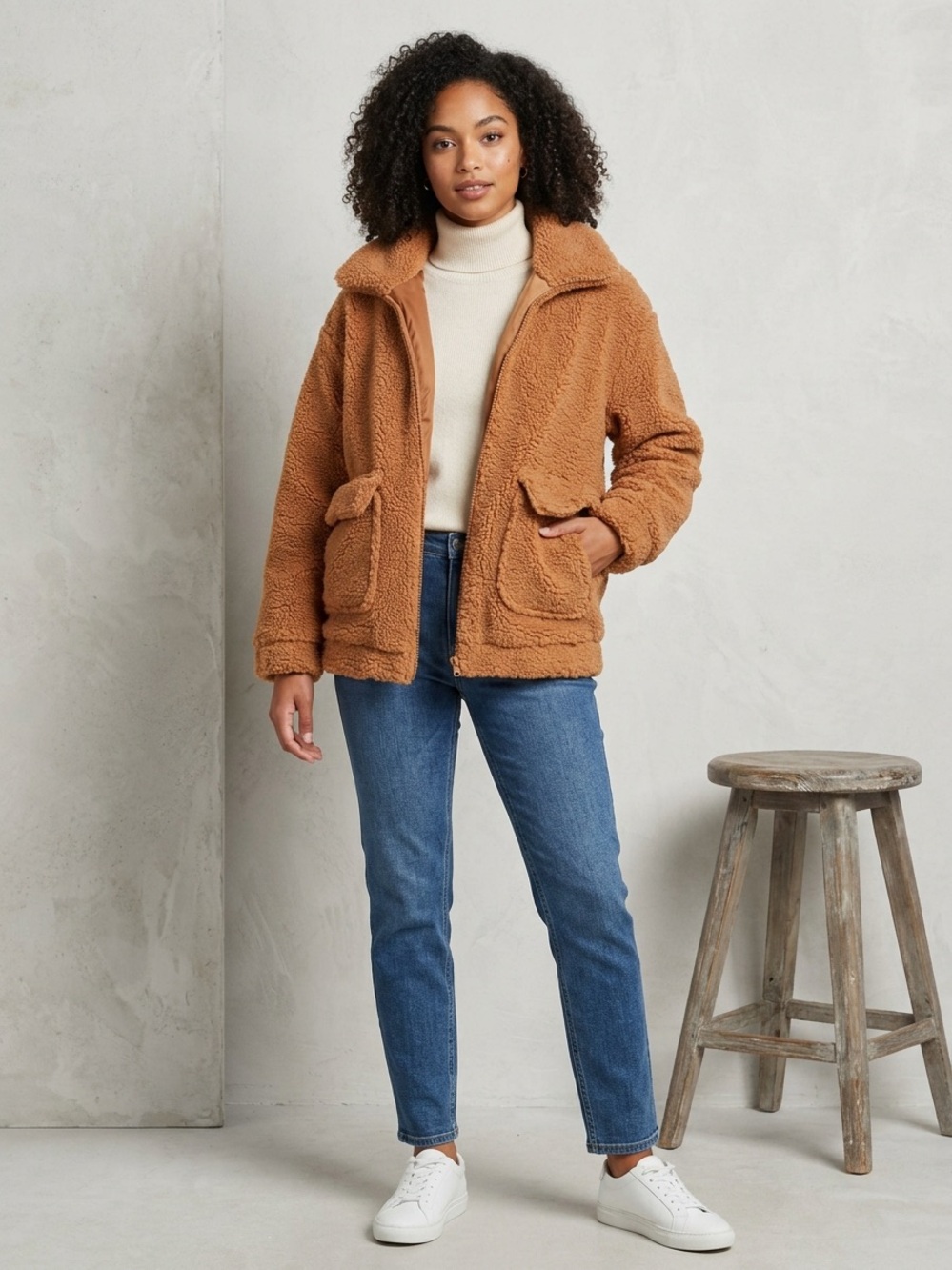 Mark Edwards Studio Teddy Fleece Jacket in Brown Size XL Like New
